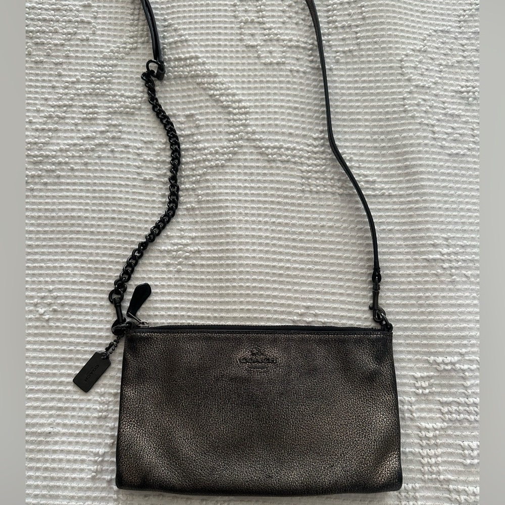 Coach Black Metallic Wallet on a chain bag